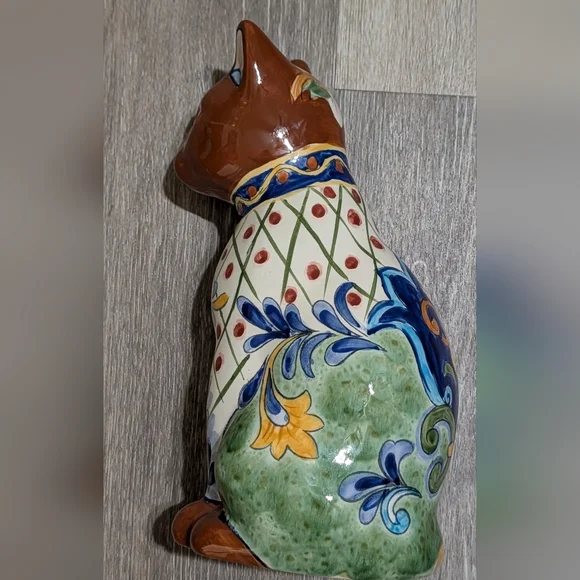 Vibrant Hand Painted Ceramic Cat Figurine - Picture 6 of 6